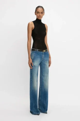 Bodysuit mit hohem Ausschnitt in Schwarz