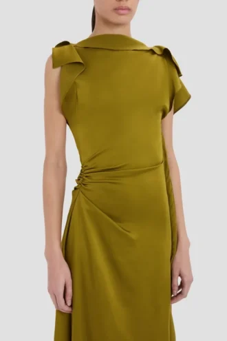 Drapiertes Midikleid in Moosgrün