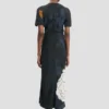 Midi-Kleid mit geschlitztem Saum in dunkelblauem Blumenmuster