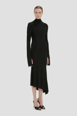 Midi-Kleid mit hohem Ausschnitt in Schwarz
