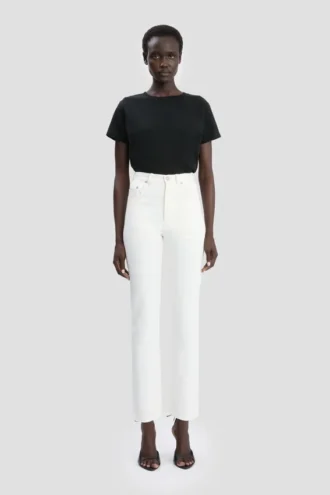 Slim-Fit-Jeans mit hoher Taille in gewaschenem Weiß