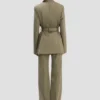 Taillierte Jacke mit Gürtel in Salbei-Melange