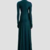 Twist-Taillenkleid in Dunkelblaugrün